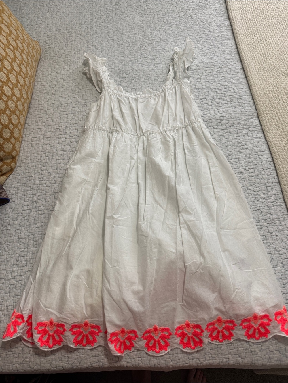 J. Crew White Sundress with Neon Pink Floral Hem